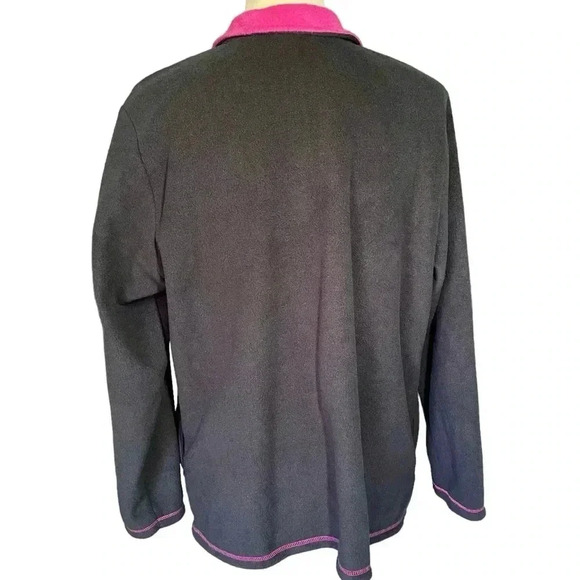 Quacker Factory Rhinestones Pink Zipper Black Fleece Comfy Sweater Women Size L - Picture 5 of 9